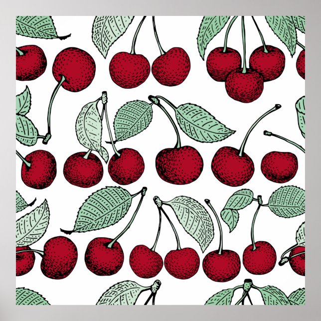 Vintage cherry seamless pattern. Background,  patt Poster (Front)
