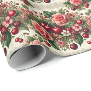 Vintage Cherry 'Sweet One' 1st Birthday Party Wrapping Paper