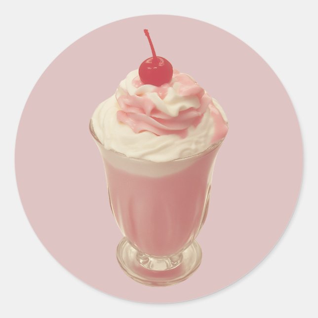 Vintage Cherry Topped Milkshake Classic Round Sticker (Front)