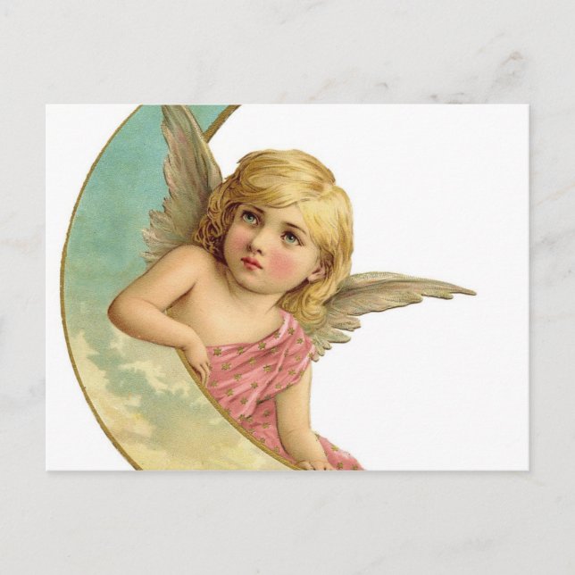 Vintage Cherub and Cresent Moon Postcard (Front)