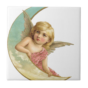 Vintage Cherub and Cresent Moon Tile