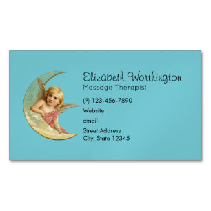 Vintage Cherub Angel in a Crescent Moon Magnetic Business Card