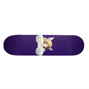 Vintage cherub angel on a cloud skateboard