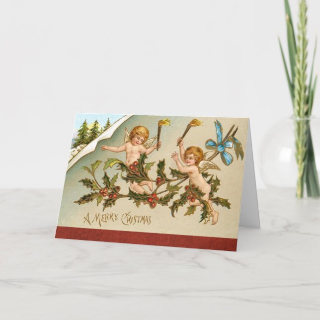 Vintage cherub angels christmas holiday card (Front)