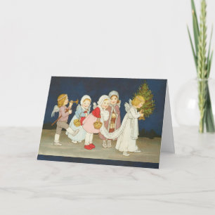 Vintage cherub angels christmas holiday card