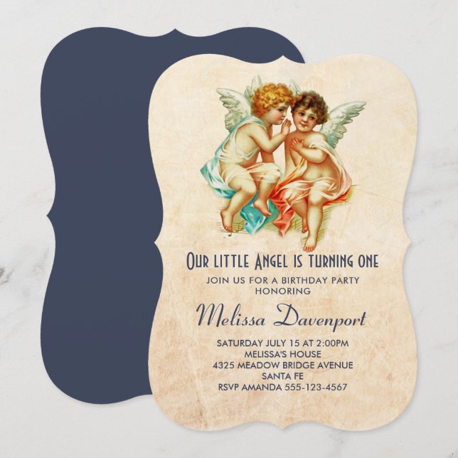Vintage Cherub Angels Illustration Sweet Birthday Invitation (Front/Back)