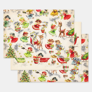 Vintage Cherub Cheer Christmas Wrapping Paper Sheet