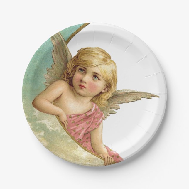 Vintage Cherub Moon  Paper Plate (Front)