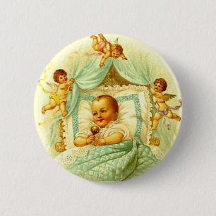 Vintage Cherub New Baby Shower Gift Gender Neutral 6 Cm Round Badge