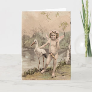 Vintage Cherub with Stork by Lake Card