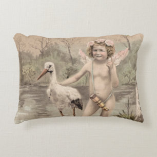 Vintage Cherub with Stork by Lake Decorative Cushion