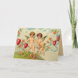 Vintage Cherubs and Hearts Valentine Card