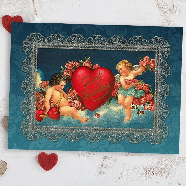 Vintage Cherubs and Valentine Heart Holiday Postcard (Creator Uploaded)
