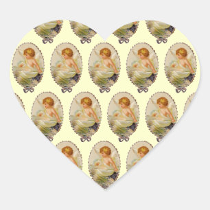 Vintage Cherubs Heart Sticker