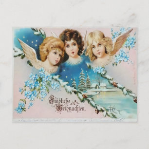 Vintage Cherubs on Snowy Roof Postcard