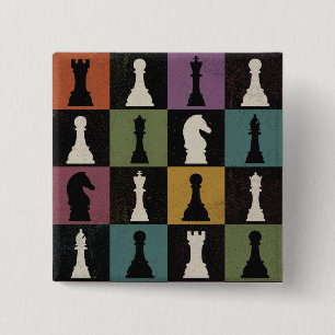 Vintage Chess colored Board 15 Cm Square Badge