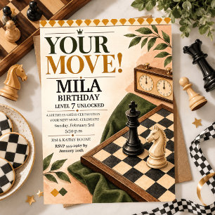 Vintage Chess Grandmaster Elegant Chess Birthday Invitation