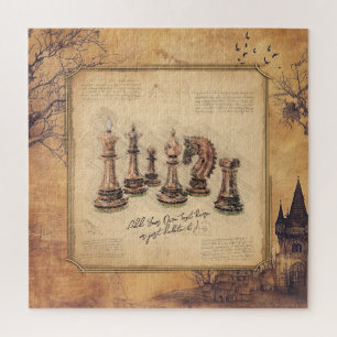 Vintage Chessboard & Chess Pieces, Player Gift Jigsaw Puzzle
