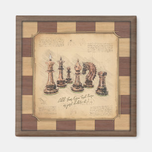 Vintage Chessboard & Chess Pieces, Player Gift Magnet
