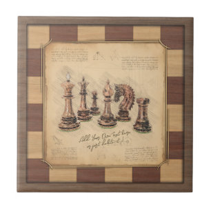 Vintage Chessboard & Chess Pieces, Player Gift Tile