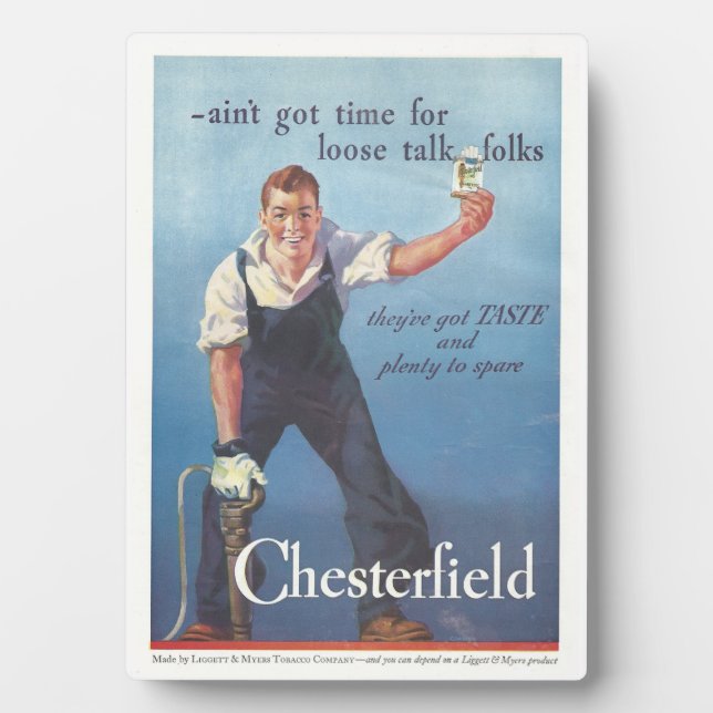 Vintage Chesterfield Cigarettes Advertisement Plaque (Front)