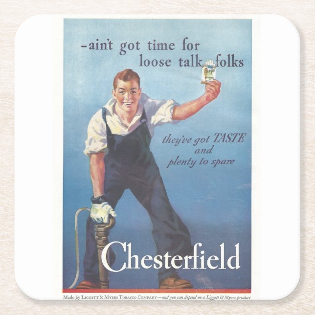 Vintage Chesterfield Cigarettes Advertisement Square Paper Coaster (Front)