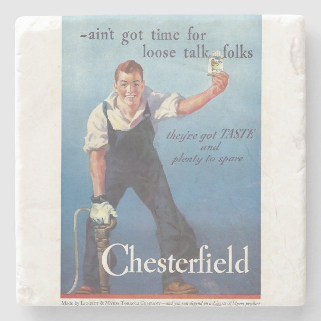 Vintage Chesterfield Cigarettes Advertisement Stone Coaster (Front)