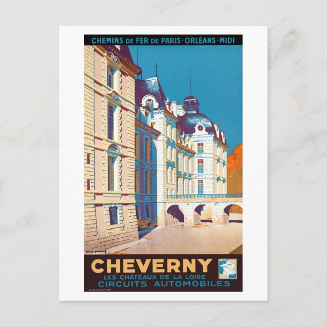 Vintage Cheverny France Travel Poster Postcard (Front)