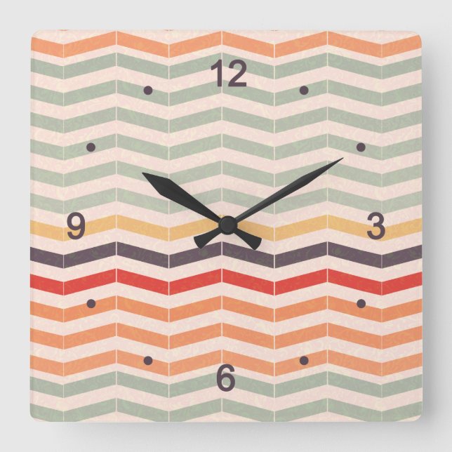 Vintage Chevron Zigzag Stripes Square Wall Clock (Front)