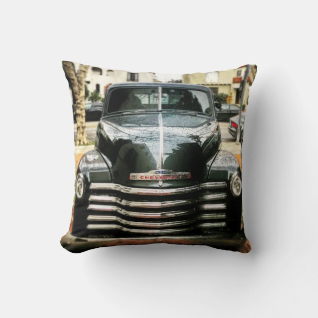Vintage Chevy Truck Pillow With Charcoal Grey Back (Front)