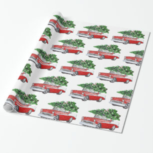 Vintage Chevy with Christmas Tree Holiday  Wrapping Paper