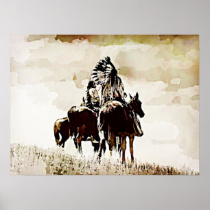 Vintage Cheyenne Warriors on Horseback Poster