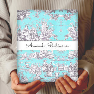 Vintage Chic Aqua Floral Toile de Jouy Monogram Wrapping Paper Sheet