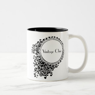 Vintage Chic black and white retro Two-Tone Coffee Mug