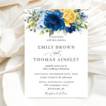 Vintage Chic Blue Yellow Floral Greenery Wedding Invitation<br><div class="desc">This elegant wedding invitation features a beautiful watercolor royal blue,  dusty blue,  yellow floral and lush greenery foliage bouquet.  Personalise it with your details easily and quickly,  simply press the customise it button to further re-arrange and format the style and placement of the text. (c) The Happy Cat Studio</div>