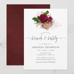 Vintage Chic Blush and Burgundy Brunch and Bubbly Invitation
