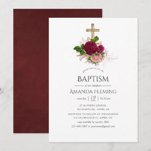 Vintage Chic Blush & Burgundy Baptism/Christening Invitation