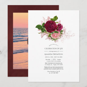 Vintage Chic Blush & Burgundy Celebration of Life Invitation