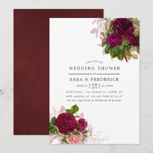 Vintage Chic Blush & Burgundy Wedding Shower Invitation
