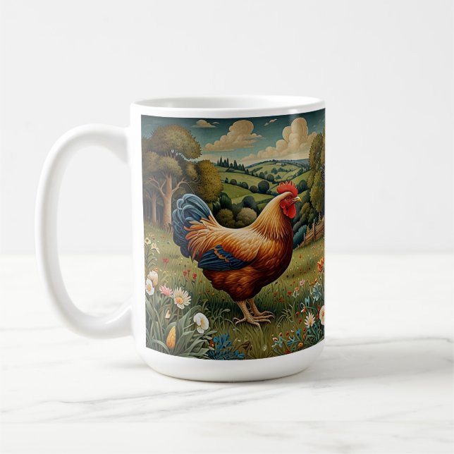 Vintage chic boho chicken pasture landscape coffee mug (Left)