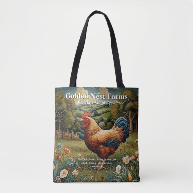 Vintage chic boho chicken pasture landscape tote bag (Front)
