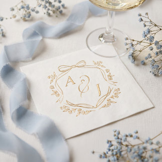 Vintage Chic Bow Floral Crest Monogram Wedding Foil Napkins