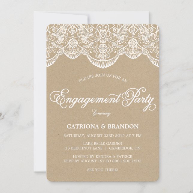 Vintage Chic Brocade Lace Engagement Invitation (Front)