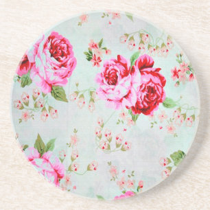 Vintage Chic Cottage Pink Rose Floral Coaster