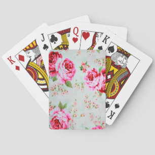 Vintage Chic Cottage Pink Rose Floral Playing Cards