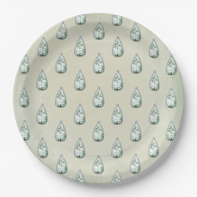 Vintage chic diamond teal rhinestone pattern paper plate (Front)