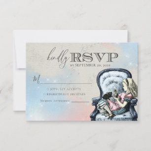 Vintage Chic Dusty Blue Alice in Wonderland RSVP Card