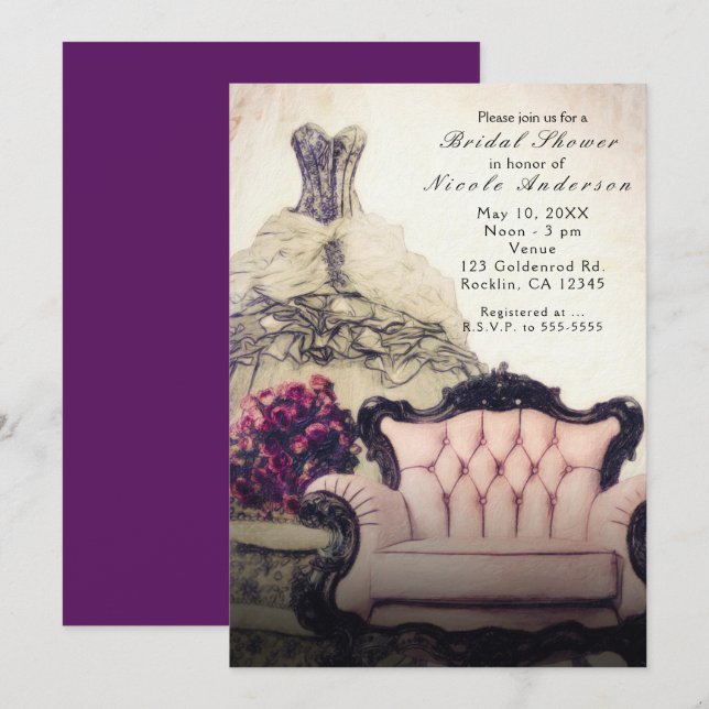Vintage Chic Elegant Bridal Shower Invitations (Front/Back)