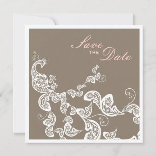 Vintage Chic Elegant Floral Peacock Save The Date