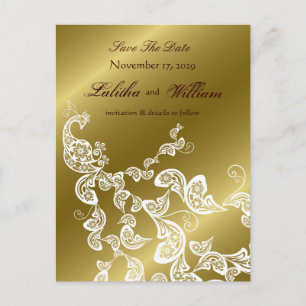 Vintage Chic Elegant Floral Peacock Save The Date Announcement Postcard
